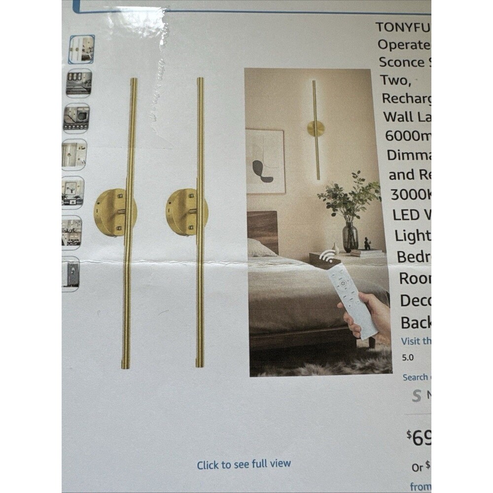 Battery Operated Wall Sconce Set of 2, Rechargeable Wall Lamp with 6000mAh